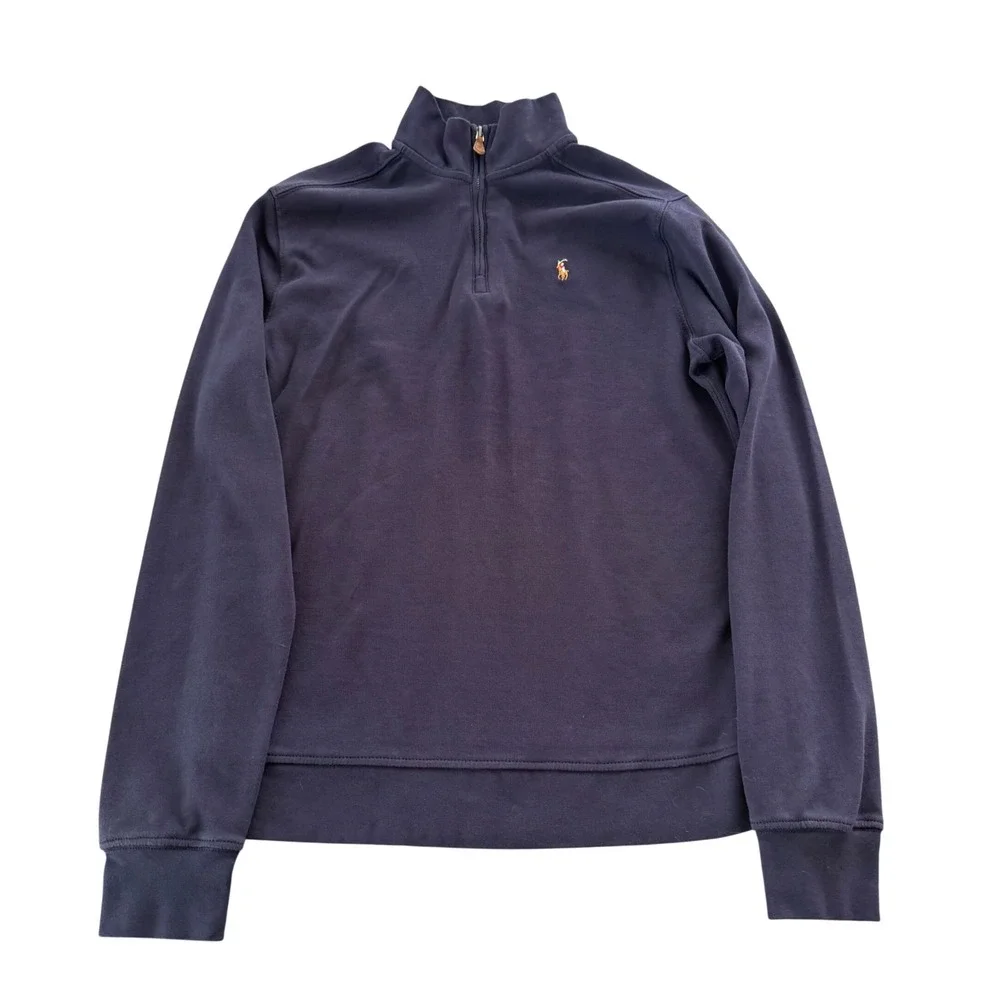 Polo Ralph Lauren Boys Navy Blue Cotton Quarter Zip Pullover Sweater XL 18-20